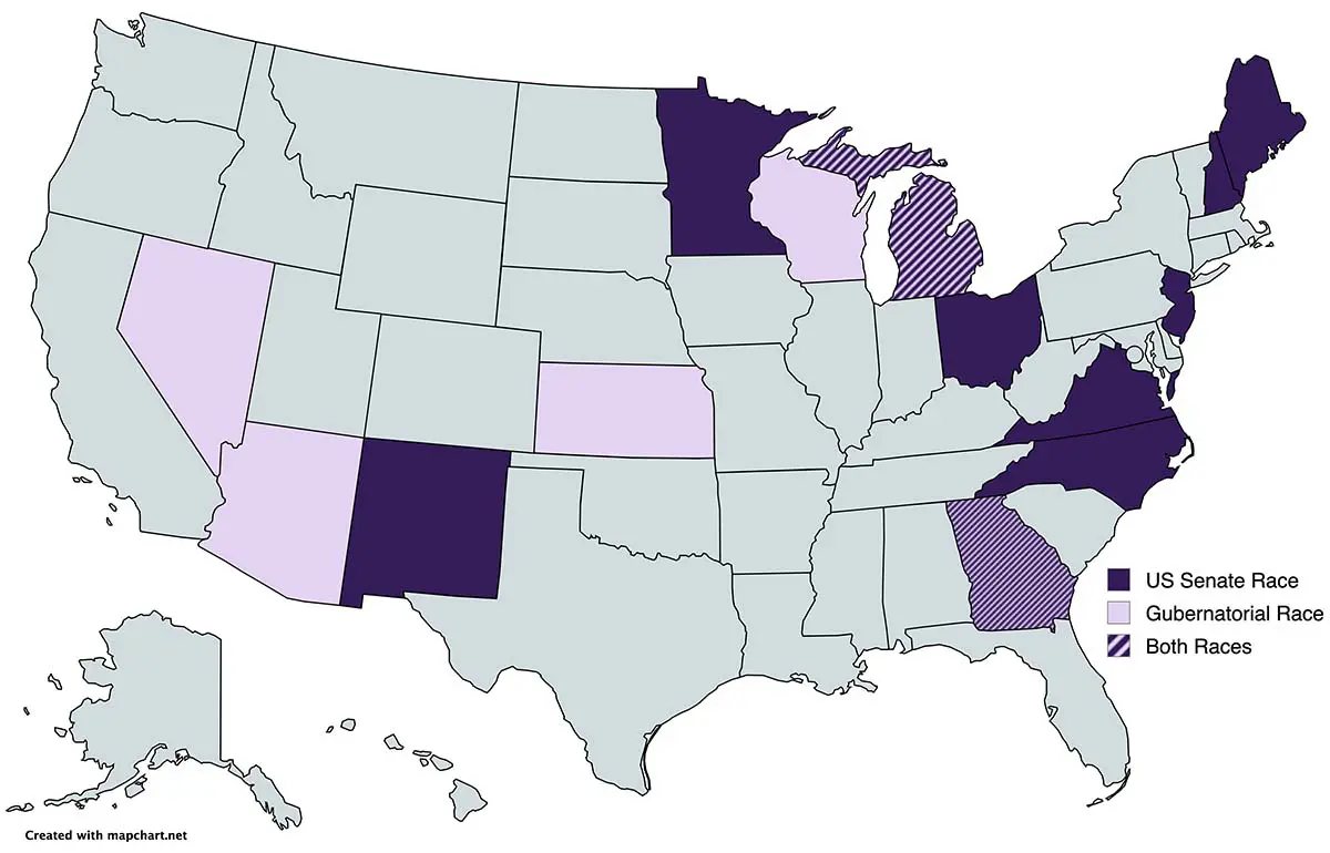 2026-us-senate-gubernatorial-map_1200 map highlighting key US Senate and Gubernatorial races in 2026