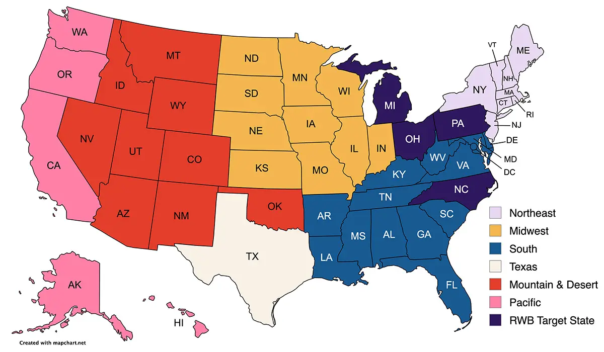 Red Wine and Blue Network organizer map